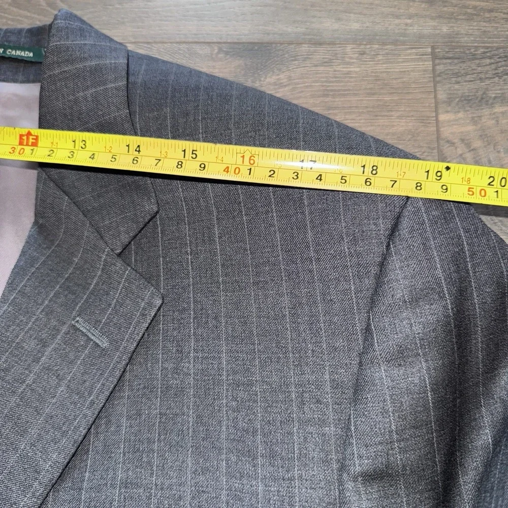 Vtg RALPH LAUREN Men's Blazer Sport Coat Striped Gray Cashmere Wool‎ Jacket 44L
